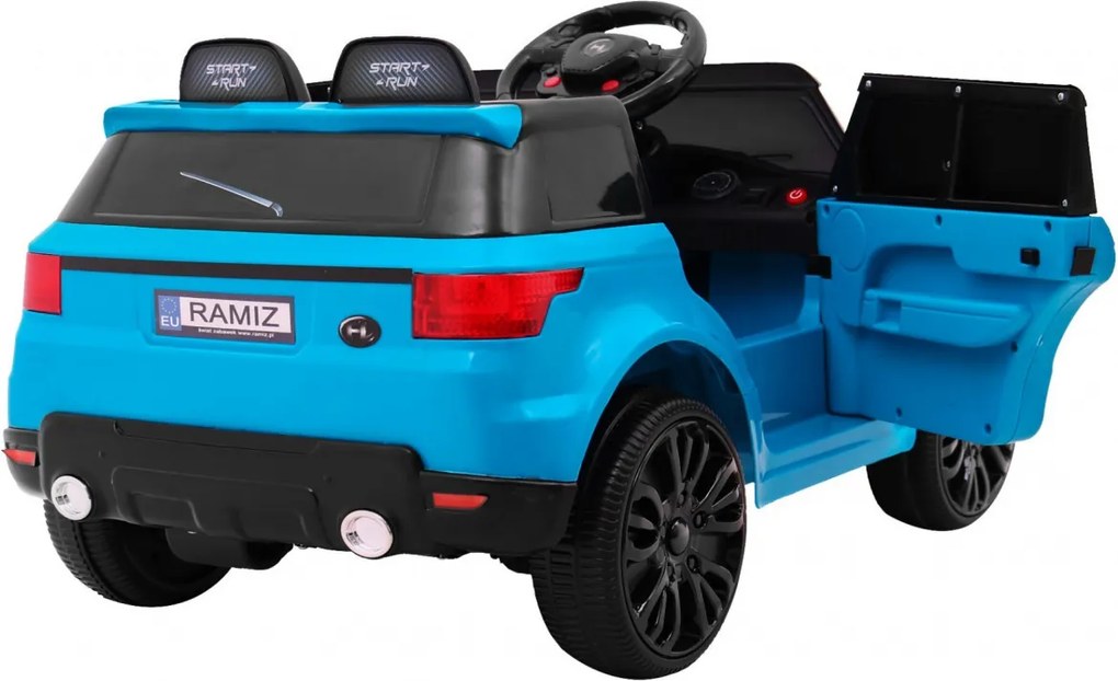 Ramiz Autíčko s batériovým štartom, modré SUV + diaľkové ovládanie + bezpečnostné funkcie