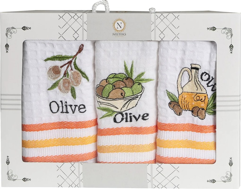 KUCHYNSKÉ UTIERKY OLIVE SADA 3 KS 35X50 CM VZOROVANÉ