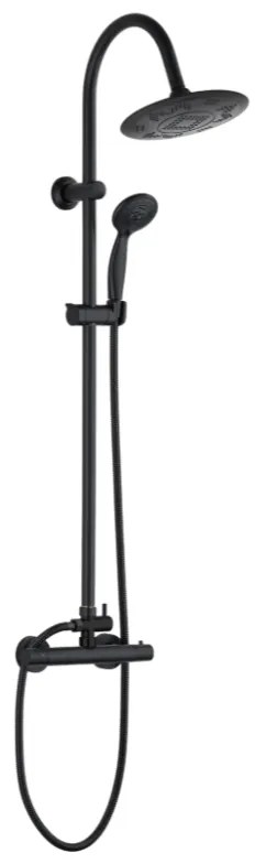 Invena Grace, termostatická batéria so sprchovým stĺpom a dažďovou hlavovou sprchou, čierna matná, INV-AU-15-D04-C
