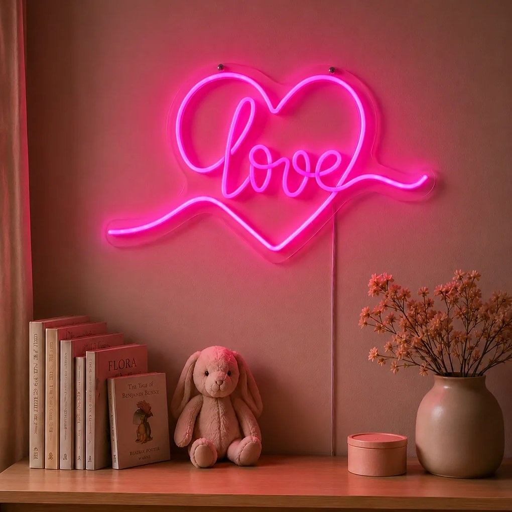 Neónová nástenná lampa ružová vrátane LED - Love