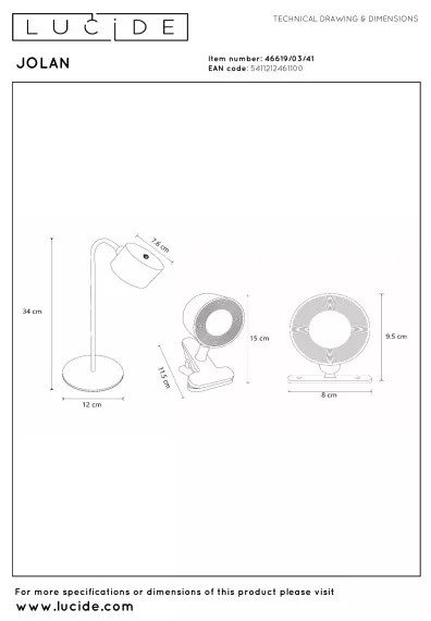Lucide 46619/03/41 - LED stmievateľná stolová lampa JOLAN LED/3,5W/5V