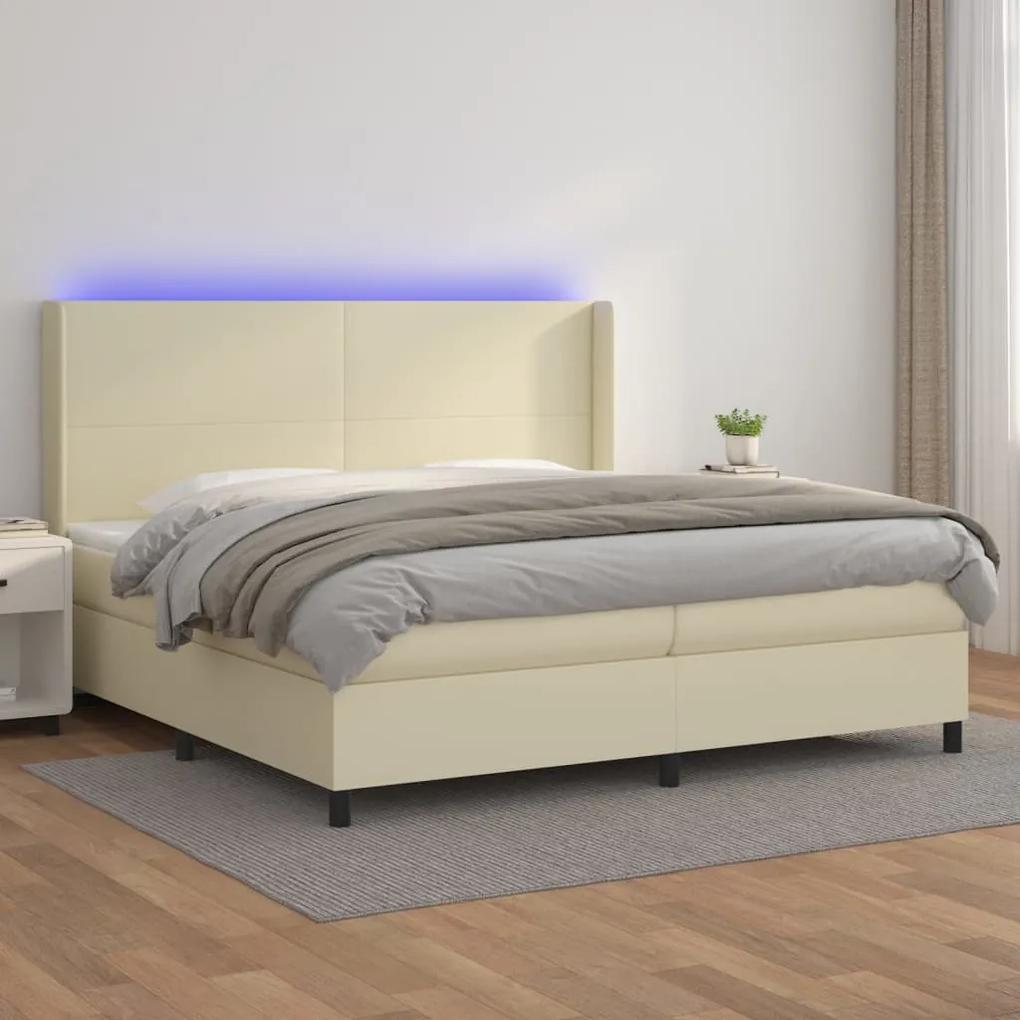 Boxspring posteľ s matracom a LED krémová 200x200 cm umelá koža 3139285