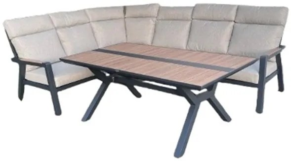 Rohový nábytok BURY antracit + svetlé podušky so 177cm stolom