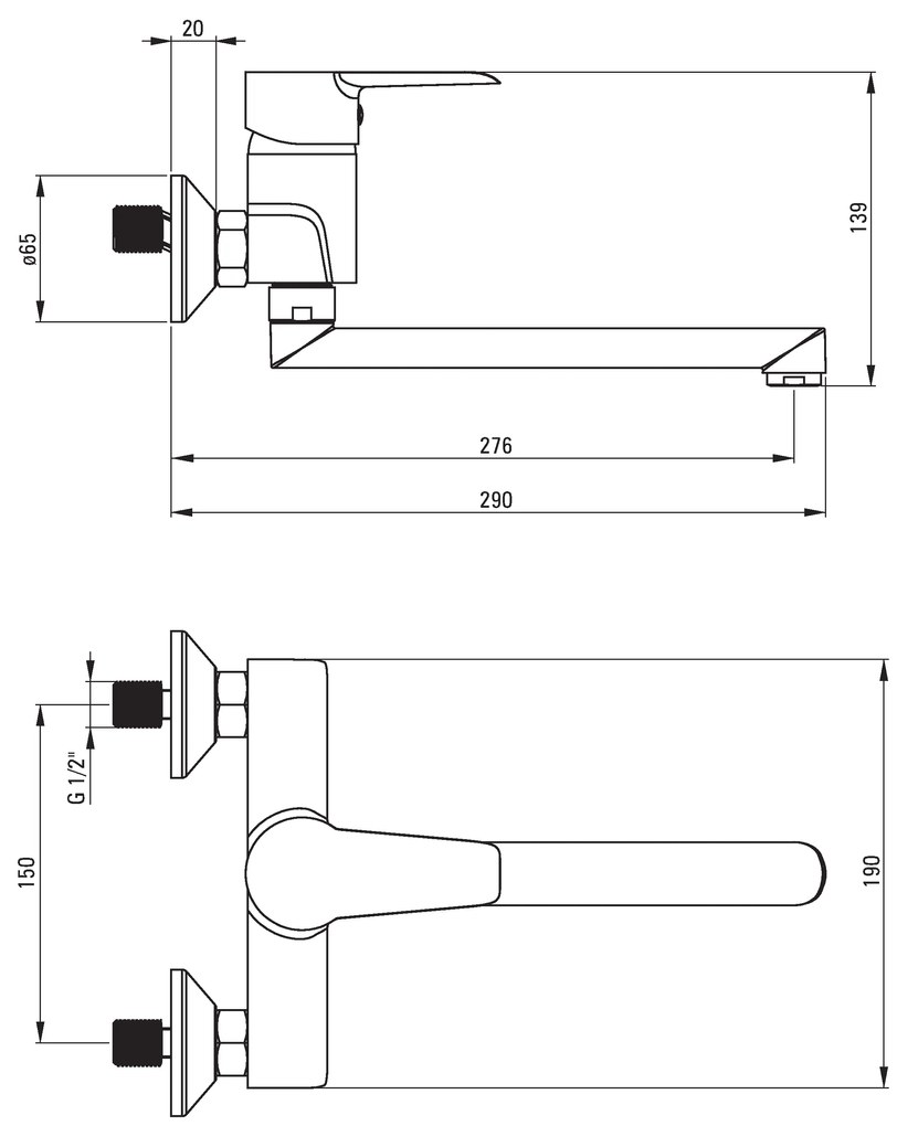 Deante Corio, nástenná drezová batéria 150mm s Eco kartušou 4,5l/min a ramenom 27cm, chrómová, BFCE080M