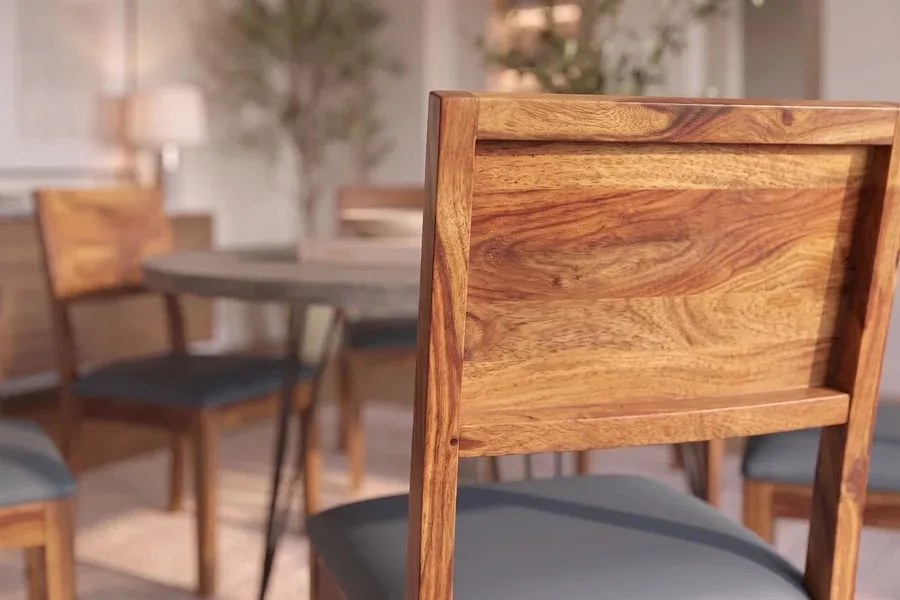 Dizajnová stolička Timber II Sheesham / tmavosivá ekokoža