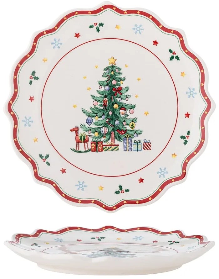 Červeno-krémový servírovací keramický tanier s vianočným motívom ø 17 cm Naive – Bloomingville