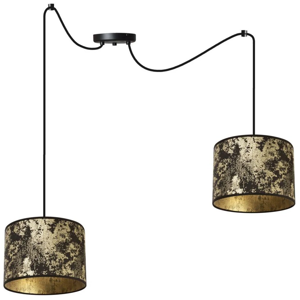 Závesné svietidlo Werona Spider, 2x čierne/zlaté textilné tienidlo, g