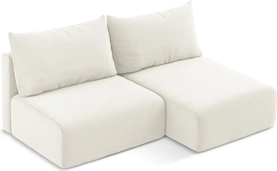 Krémovobiela zamatová rozkladacia/s úložným priestorom rohová pohovka (pravý roh/s leňoškou) Kalena – Makamii