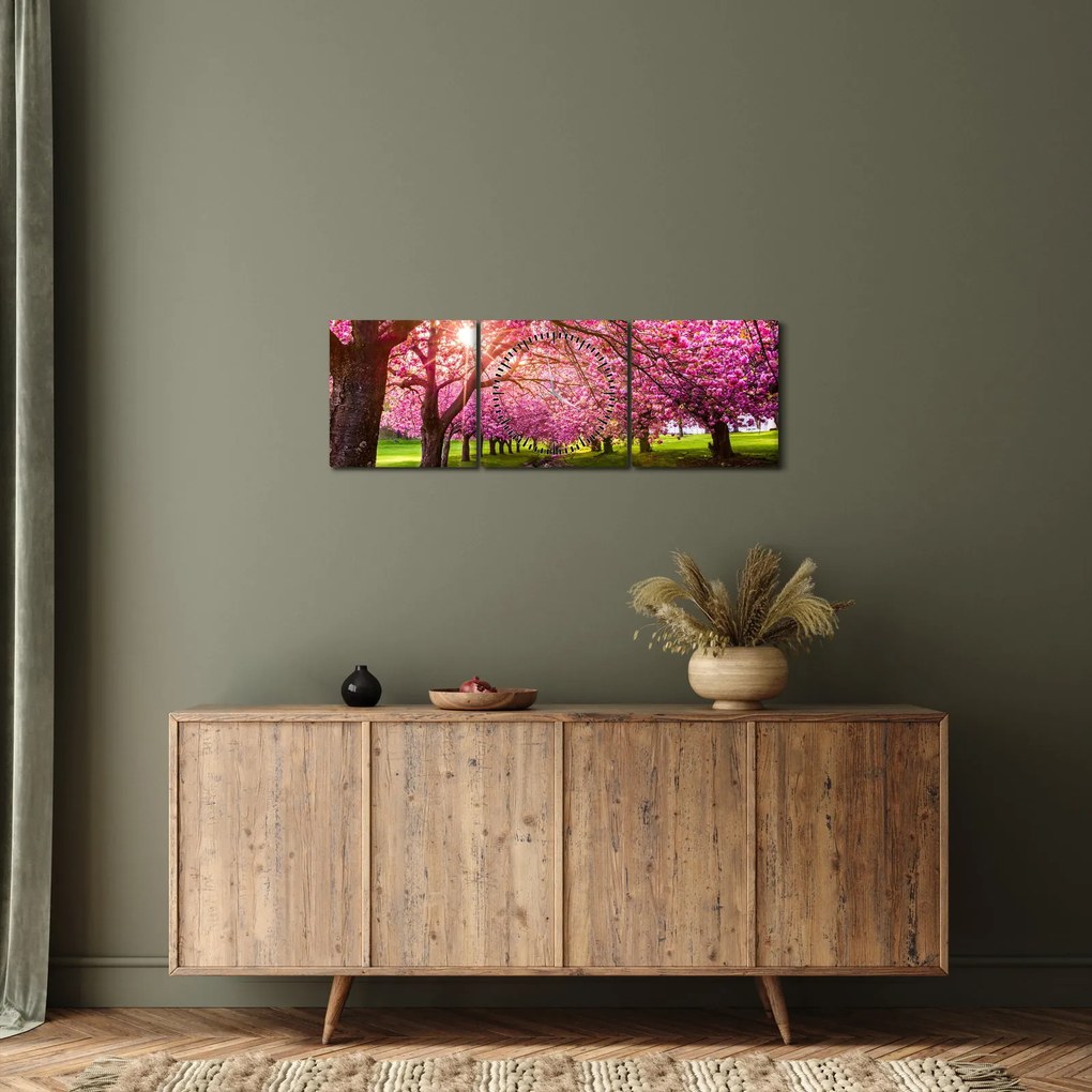Obraz rozkvitnutých čerešní, Hurd Park, Dover, New Jersey (s hodinami) (90x30 cm)