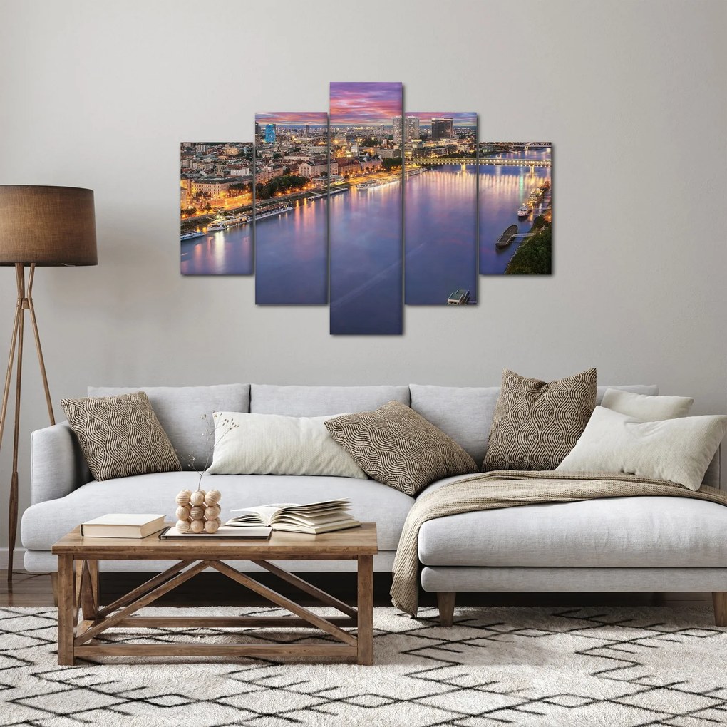 Obraz nočného mesta Bratislavy s riekou (150x105 cm)