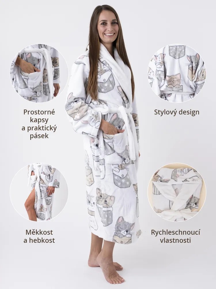 Mikroplyšový župan Ema - Mačičky vo vrecku veľkosť M