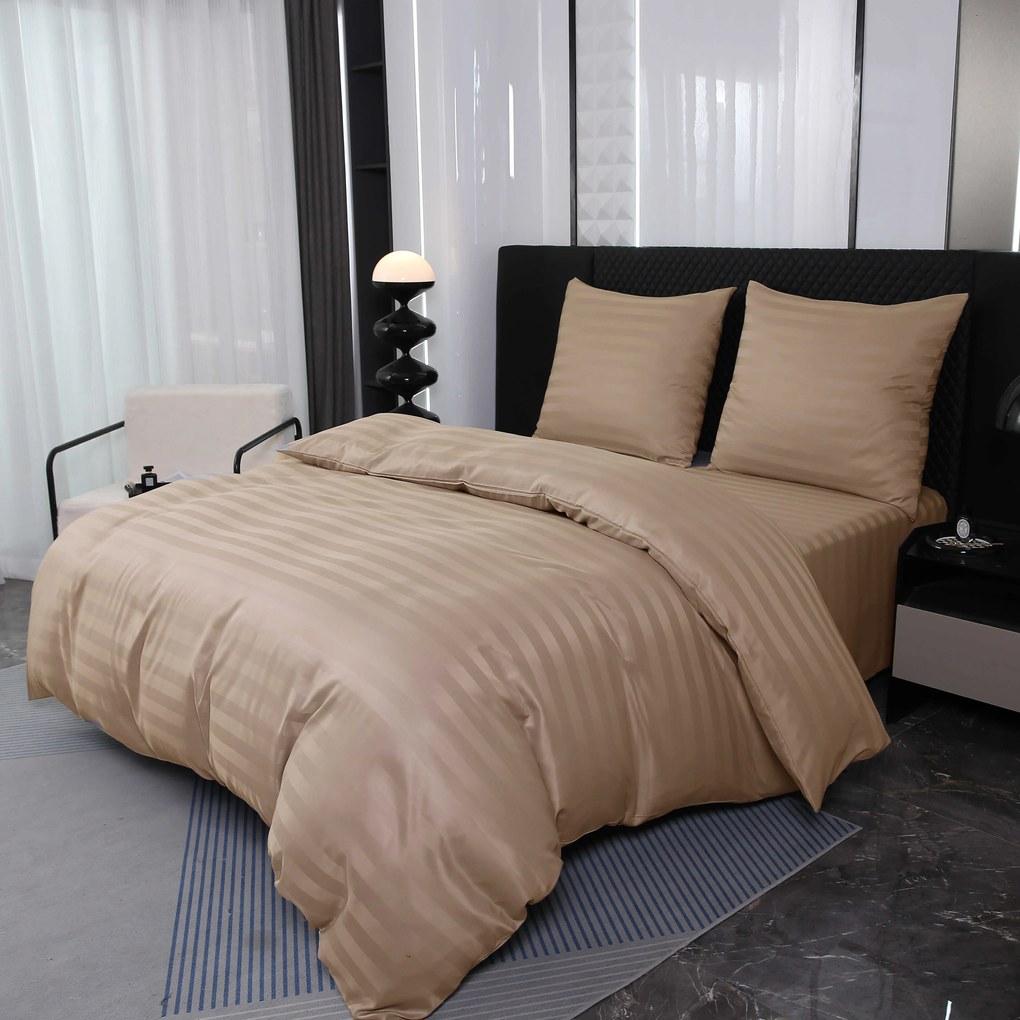 Hotelové obliečky z mikrovlákna JASMINE béžové - prúžok 2 cm Rozmer obliečok: 70 x 90 cm | 140 x 200 cm