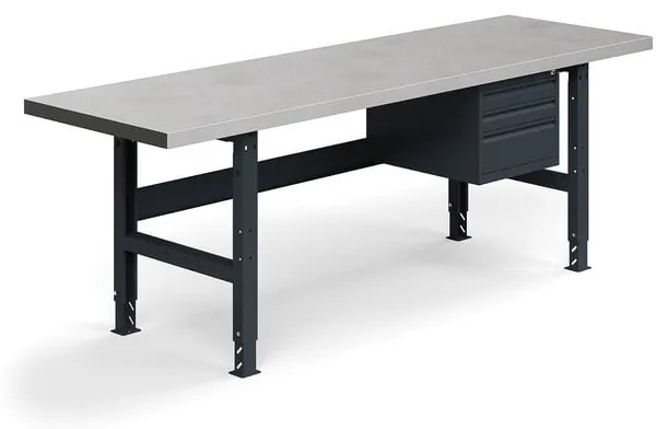 Dielenský stôl TRUST, 3 zásuvky, 2500x760mm, 600 kg, oceľový povrch