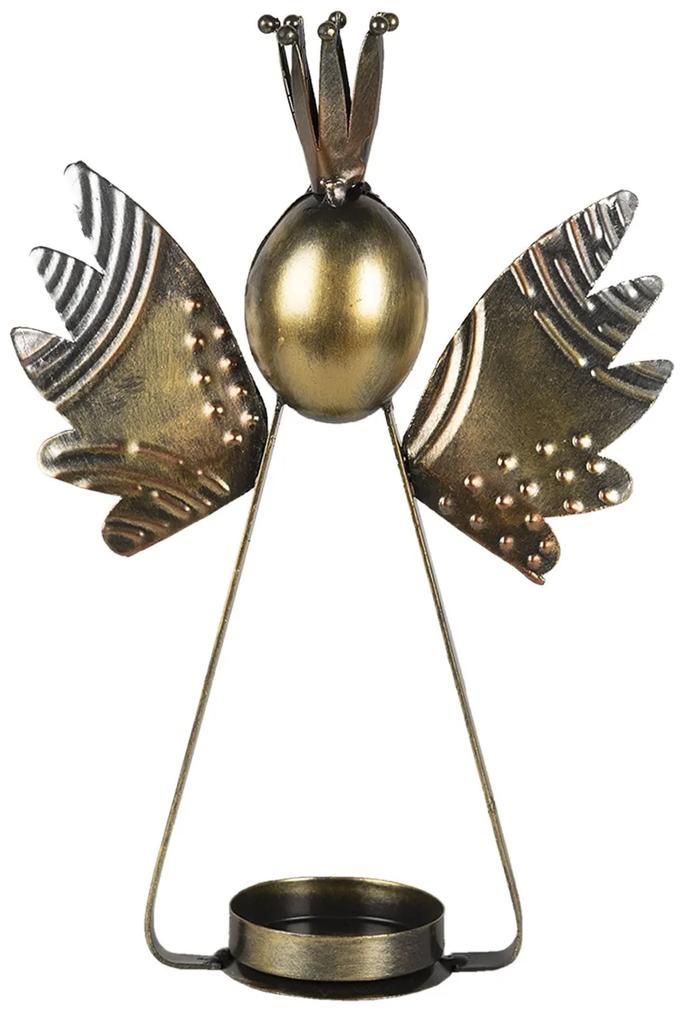 Kovový zlatý svietnik Anjel s korunkou - 17 * 6 * 25 cm