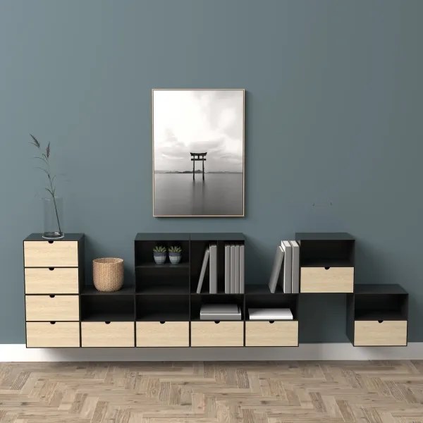 Nočný stolík s možnosťou montáže na stenu BEKIM čierna/bambus