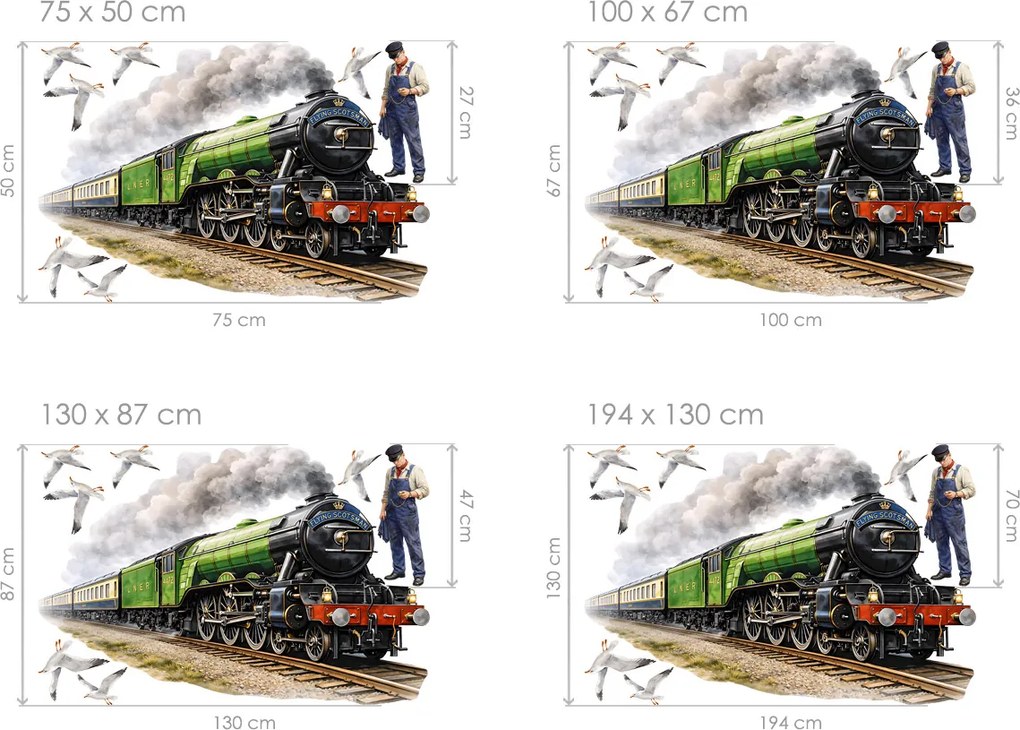 Vlak Flying scotsman textilní prelepiteľná nálepka na stenu hárok 75 x 50 cm