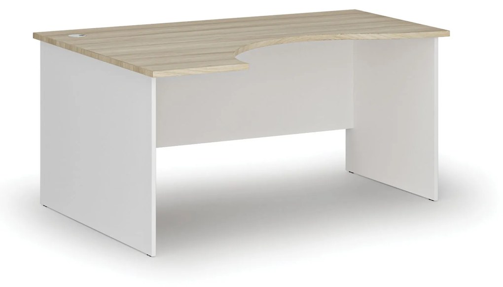 Ergonomický kancelársky pracovný stôl PRIMO WHITE, 1600 x 1200 mm, ľavý, biela/dub prírodný