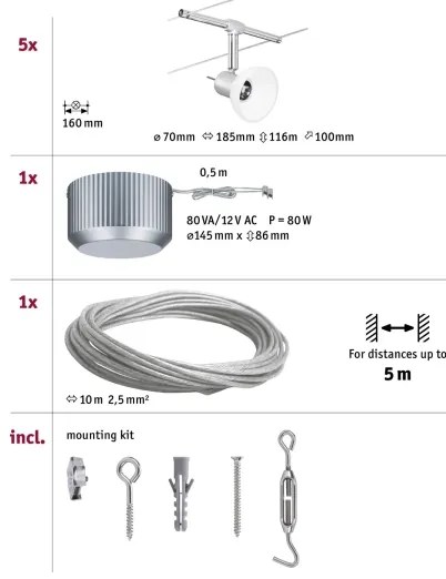 Paulmann 94136 - SADA 5xGU5,3/10W Bodové svietidlo SHEELA 230V lesklý chróm