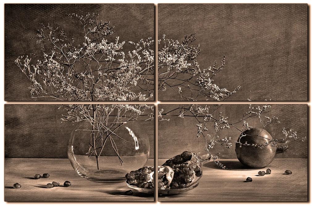 Obraz na plátne - Zátišie - vetva a granátové jablko 1274FE (120x80 cm)