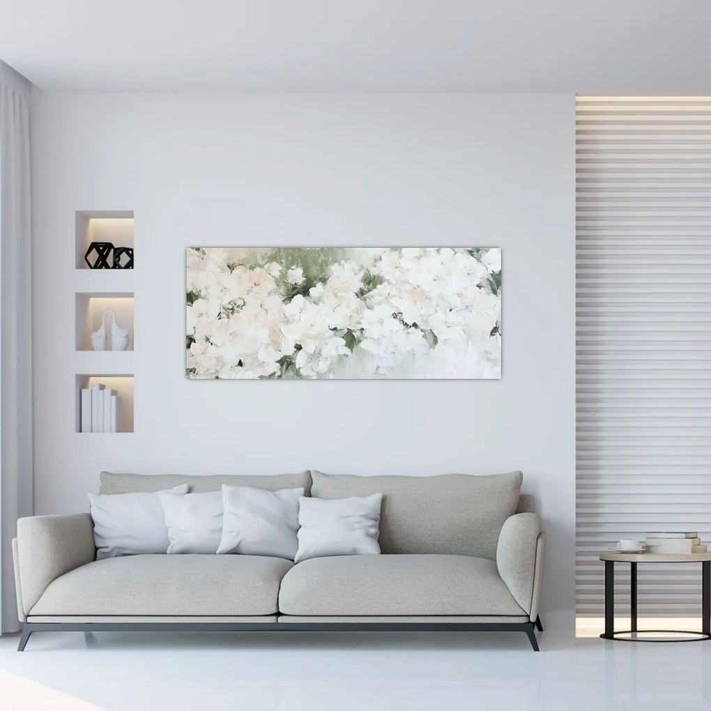 Obraz - Abstrakcia bielych kvetov (120x50 cm)