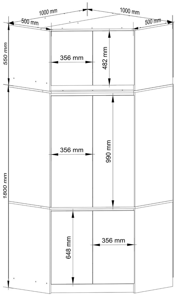 Rohová šatníková skriňa CLP 100 cm 6D grafitovo šedá