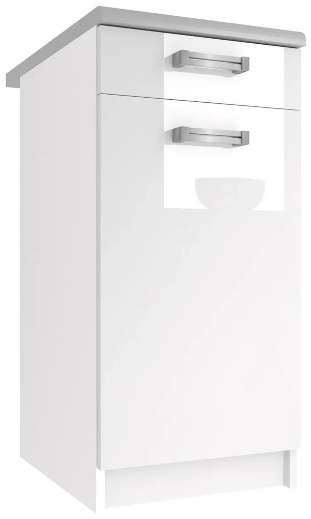 Kuchynská skrinka Belini spodná so zásuvkami 40 cm biely lesk s pracovnou doskou INF SDSZ1-40/1/WT/W/0/D