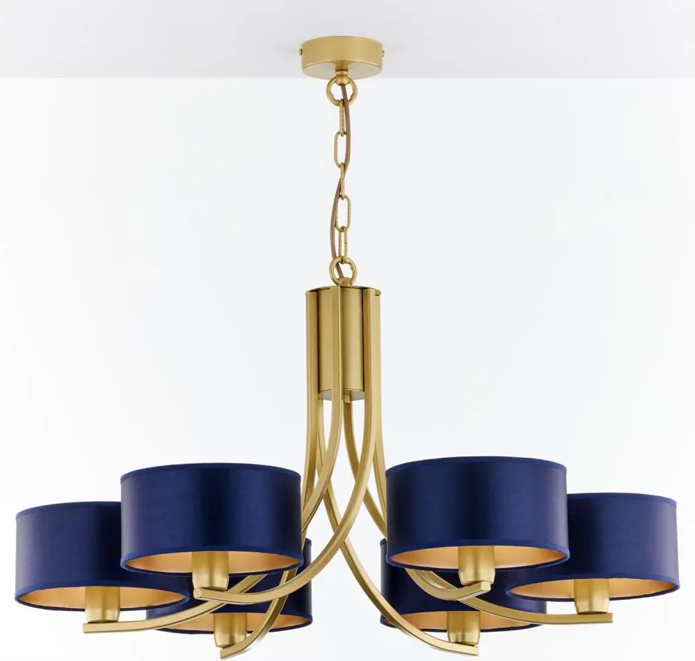 Jupiter 2095 - Závesný luster na retiazke ARTHUR 6xE27/15W/230V modrá/zlatá