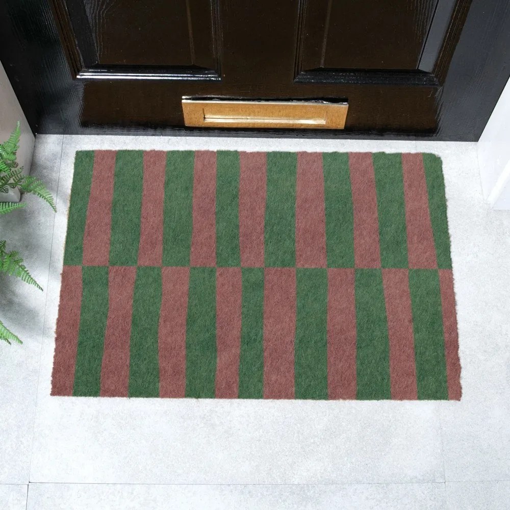 Rohožka z kokosového vlákna 40x60 cm Pink &amp; Green Half Stripes – Artsy Doormats