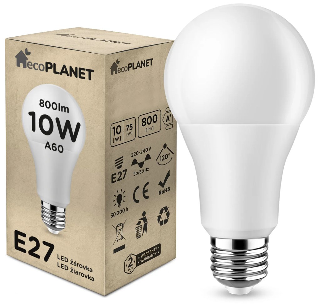 BERGE LED žiarovka - ecoPLANET - E27 - 10W - 800Lm - neutrálna biela