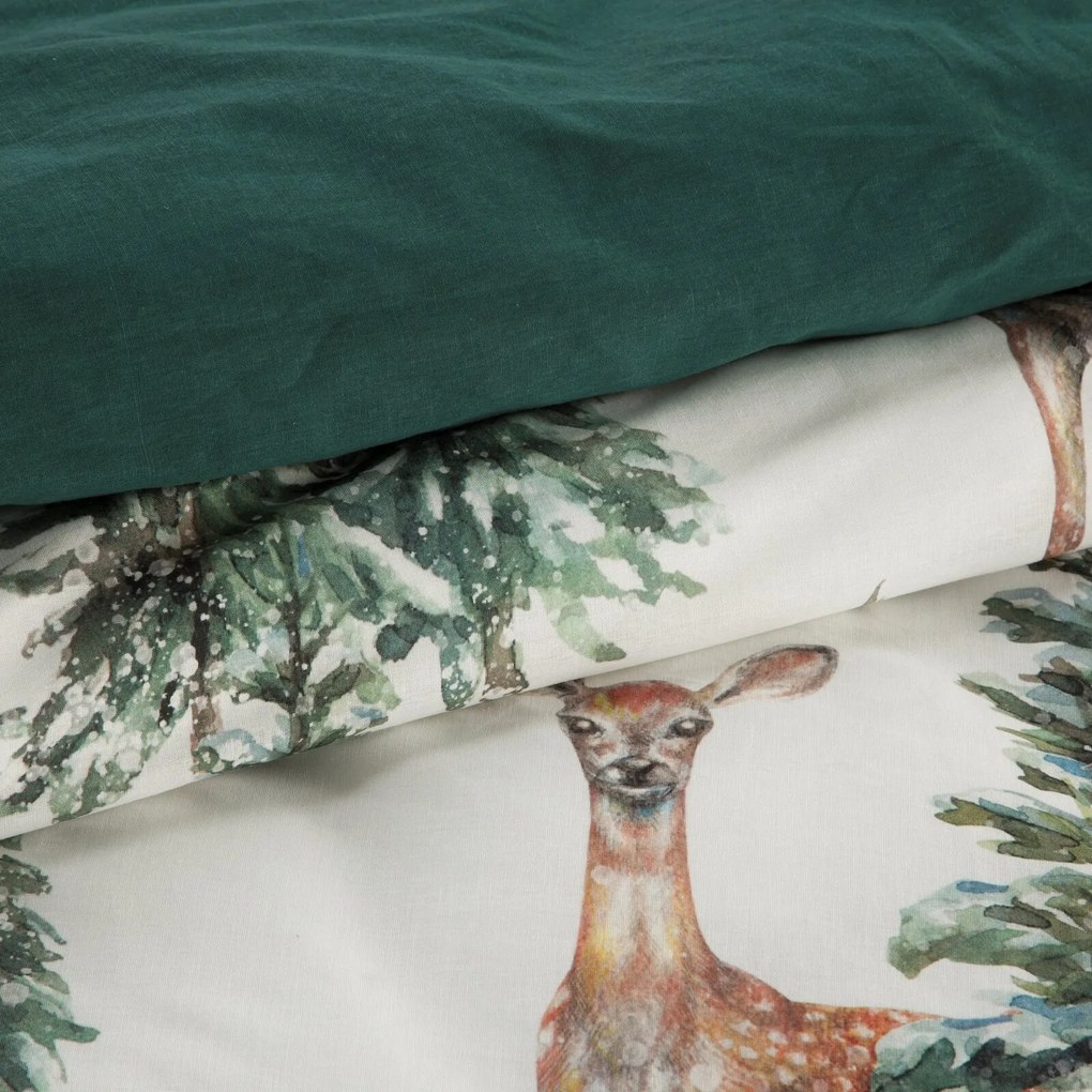 VIANOČNÉ RENFORCÉ OBLIEČKY DEER 160X200 CM, 2 KS 70X80 CM VZOROVANÉ