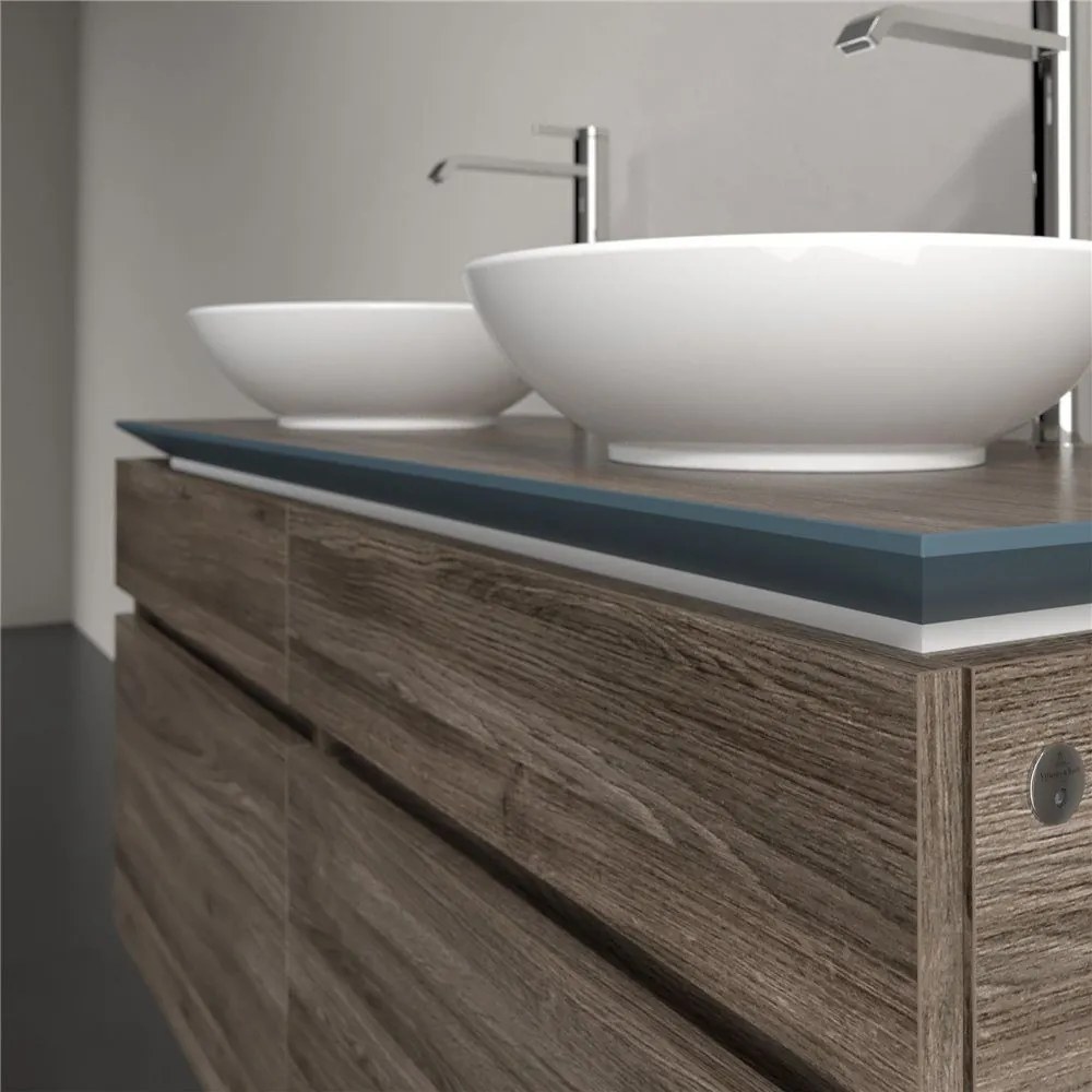 VILLEROY &amp; BOCH Legato závesná skrinka pod dve umývadlá na dosku, 4 zásuvky, s LED osvetlením, 1200 x 500 x 550 mm, Stone Oak, B584L0RK