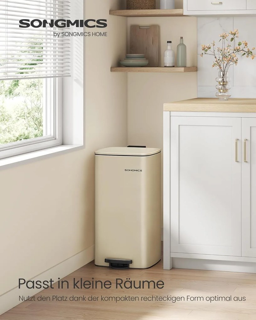 Kuchynský odpadkový kôš, 30 litrový, pedálový, oceľový, 28,5 x 28,3 x 49,5 cm, pieskový béžový