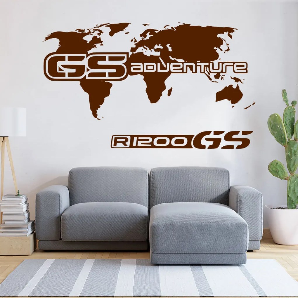 Veselá Stena Samolepka GS Adventure Mapa Farba: červená, Veľkosť: 60 x 35 cm
