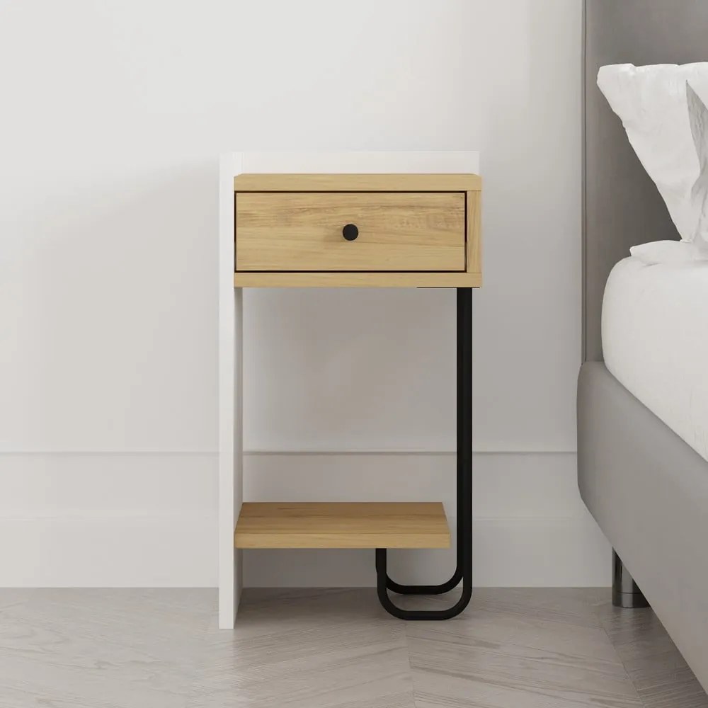 Biely/v prírodnej farbe nočný stolík v dekore duba s poličkami Mercure – Marckeric