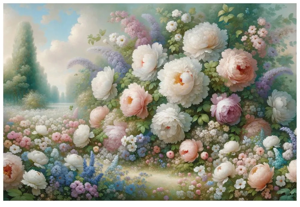 Tapeta pastelová kvetinová záhrada