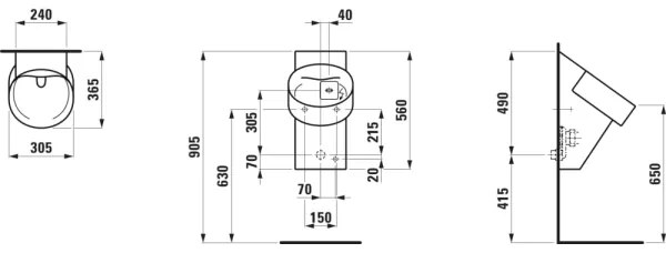 LAUFEN H8402860200001-Pisoár so senzorom VAL 230V, zadné pripojenie, zadný odpad, lesklá čierna
