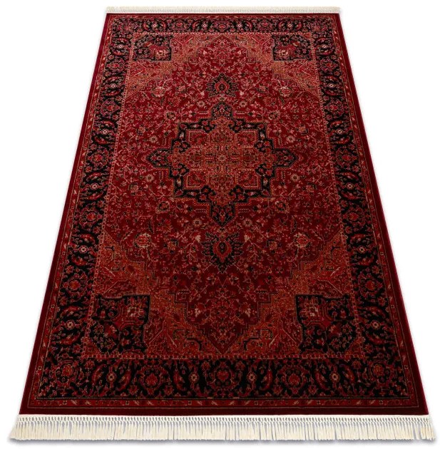 Koberec ORIENT Y307 so strapcami, rám / ornament / klasický, bordový / čierny