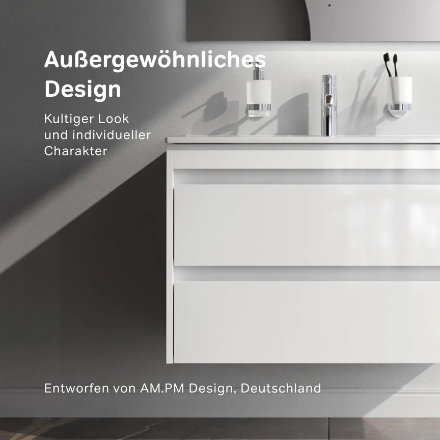 Skrinka s umývadlom 80 AM.PM Spike MPA-FHX0802WG-WCC0802WG závesná, 2 zásuvky, lesklá biela