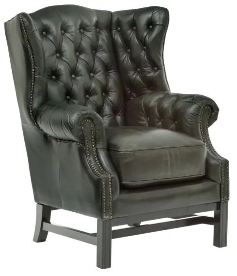 furniture-nabytek.cz - Masívne kreslo Chesterfield Kingsfield ušák z pravej kože, zelené – 89×79×104 cm
