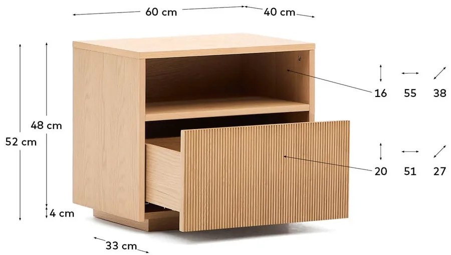 Nočný stolík v dekore duba v prírodnej farbe Helvine – Kave Home