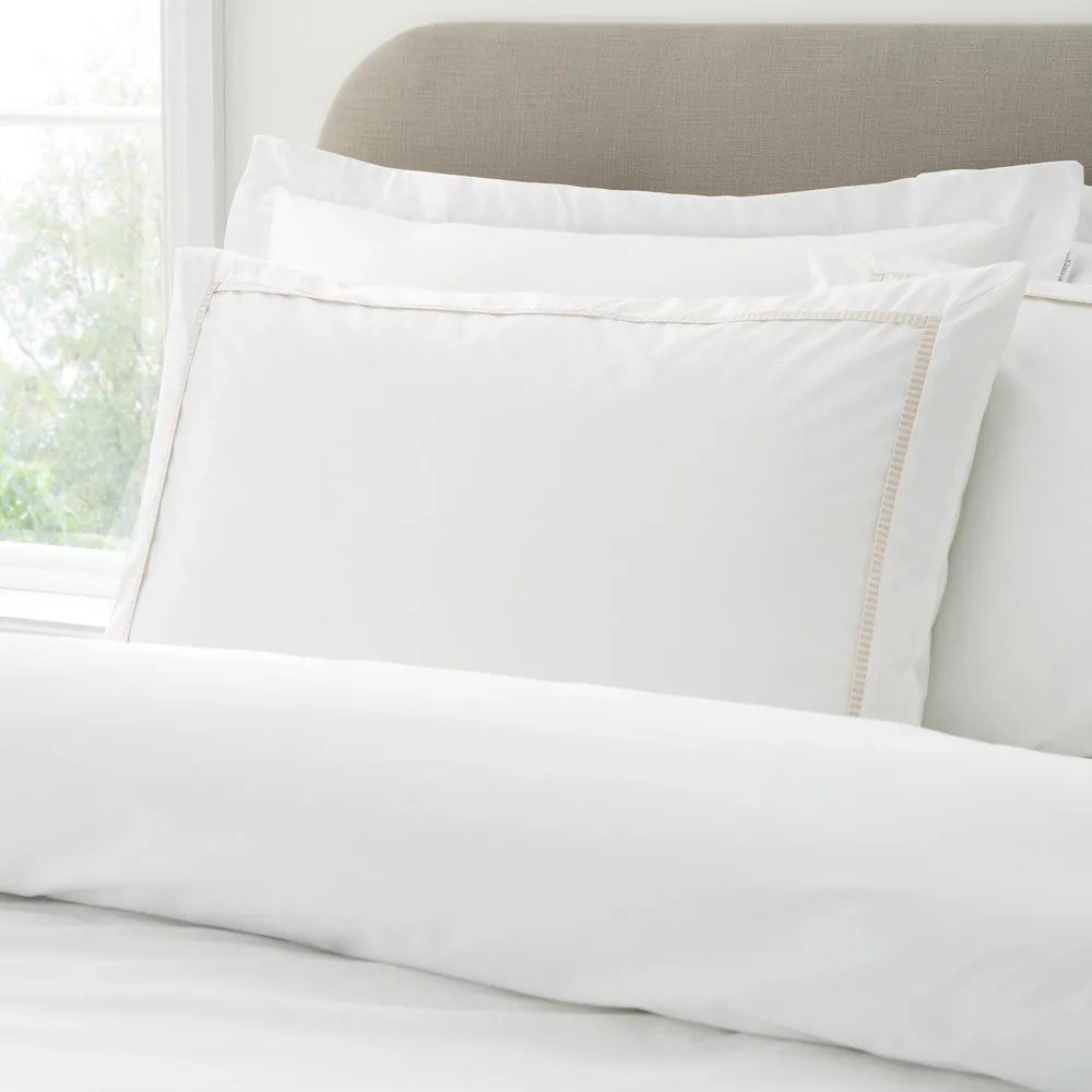 Biele/béžové 3-dielne obliečky na dvojlôžko z bavlneného perkálu 200x200 cm Contrast Trim – Bianca