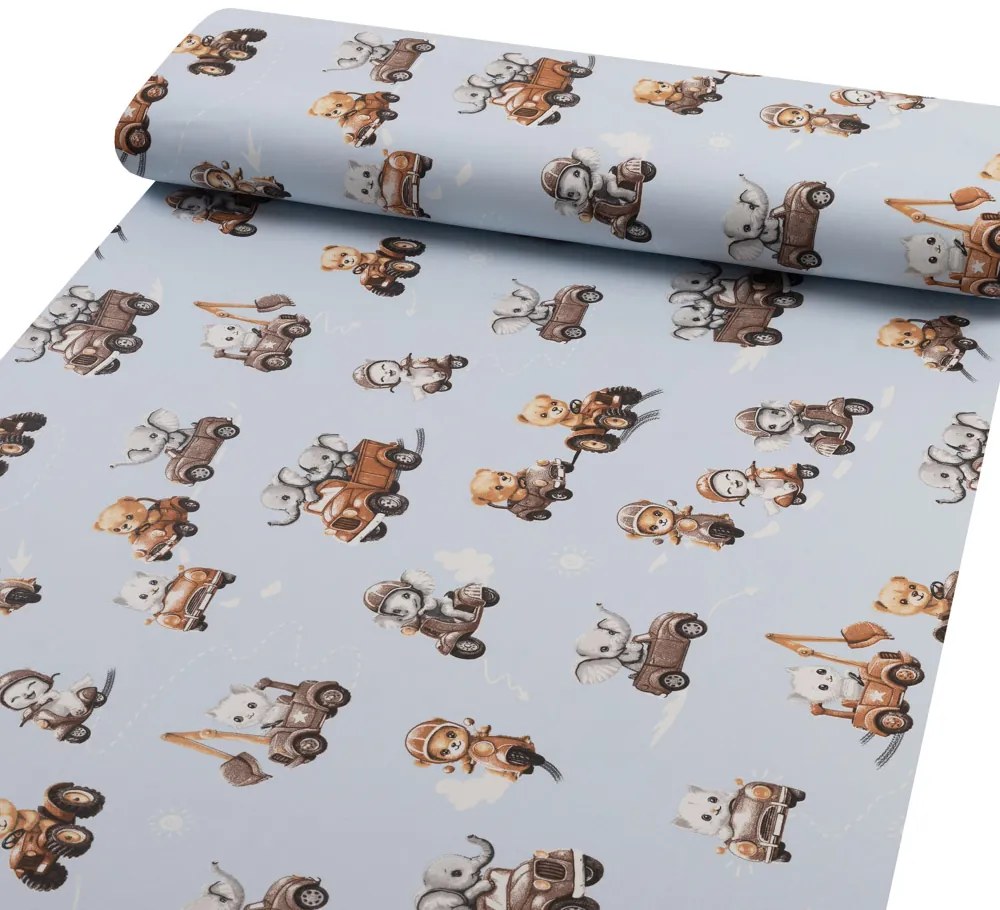 Biante Detské bavlnené posteľné obliečky do postieľky Sandra SA-629 Zvieratká v autách na modrom Do postieľky 90x140 a 40x60 cm