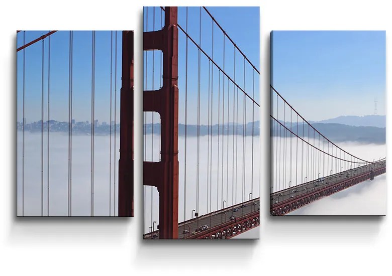 Sablio Obraz - 3-dílný Golden Gate v hmle - 75x50 cm