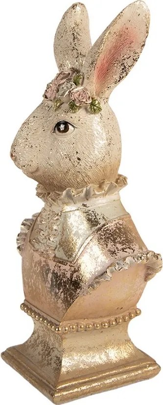 Dekorácia busta králik s čelenkou so zlatou patinou - 16*11*31 cm