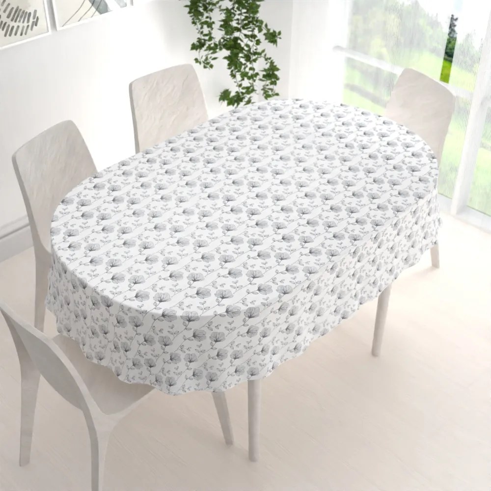 Biante Bavlnený oválny obrus Sandra SA-264 Tmavo sivé poľné kvety 130x160 cm