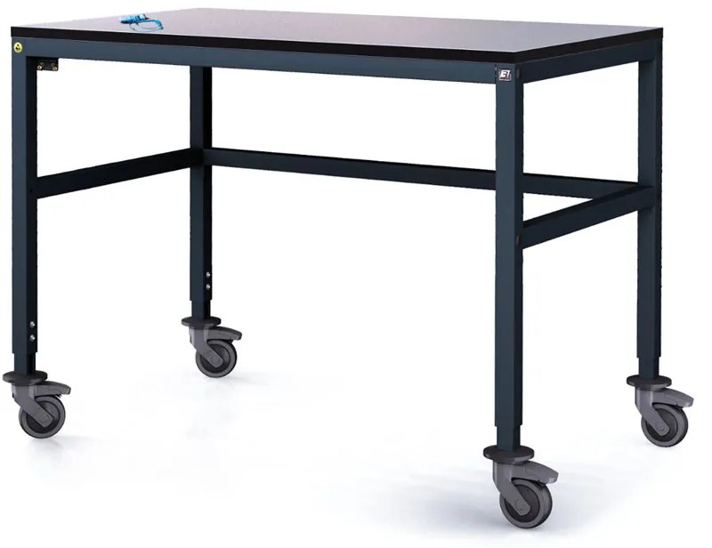 Antistatický dielenský ESD stôl na kolieskach, 1200x800x745-825 mm, nastaviteľné podnožie