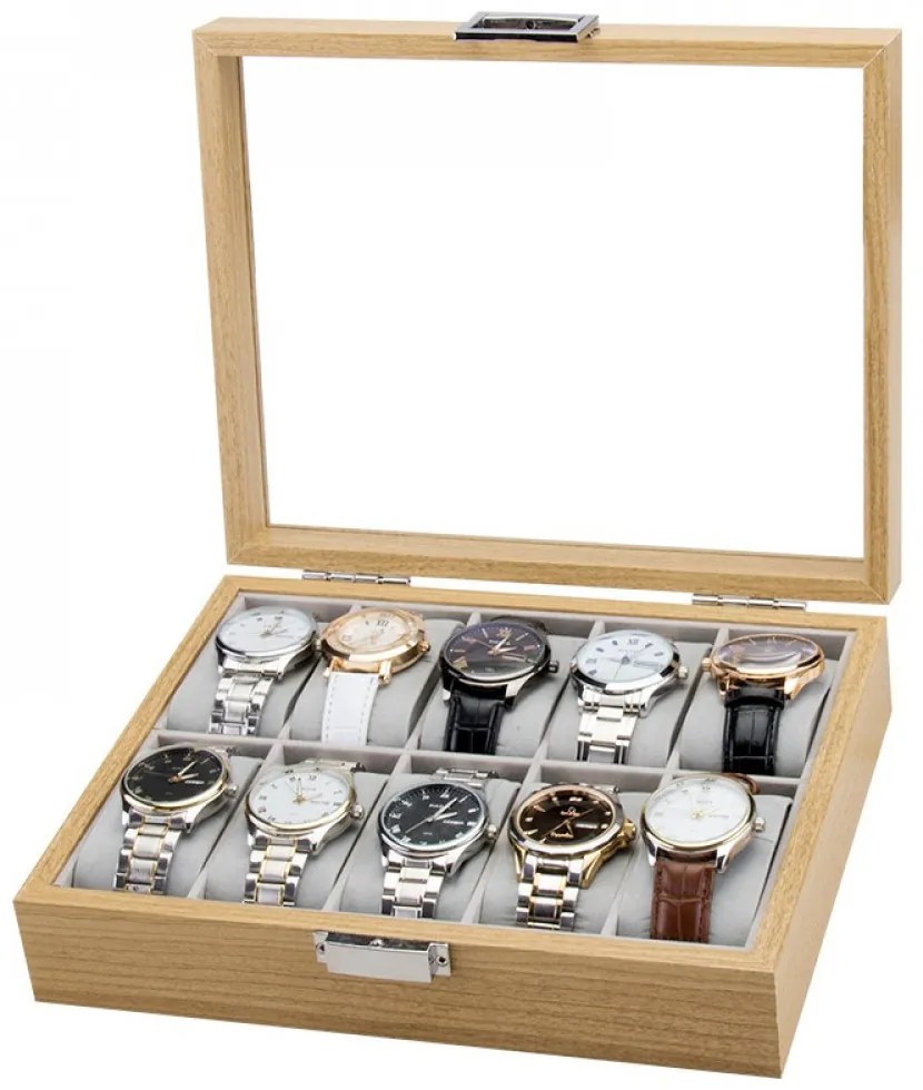 eCarla Drevený organizér na hodinky, box, puzdro na 10ks hodiniek, HOUR