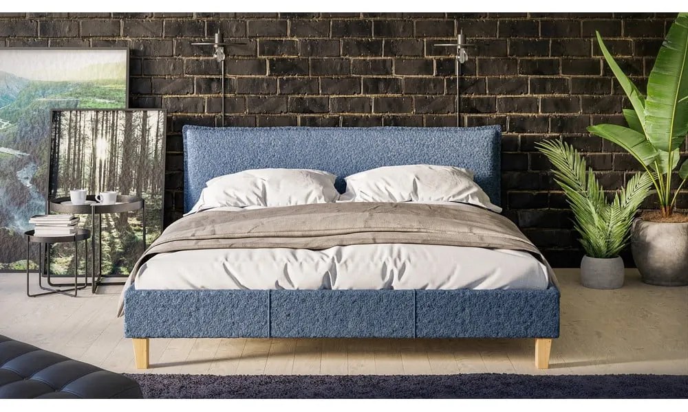 Modrá čalúnená dvojlôžková posteľ s roštom 160x200 cm Tina - Ropez