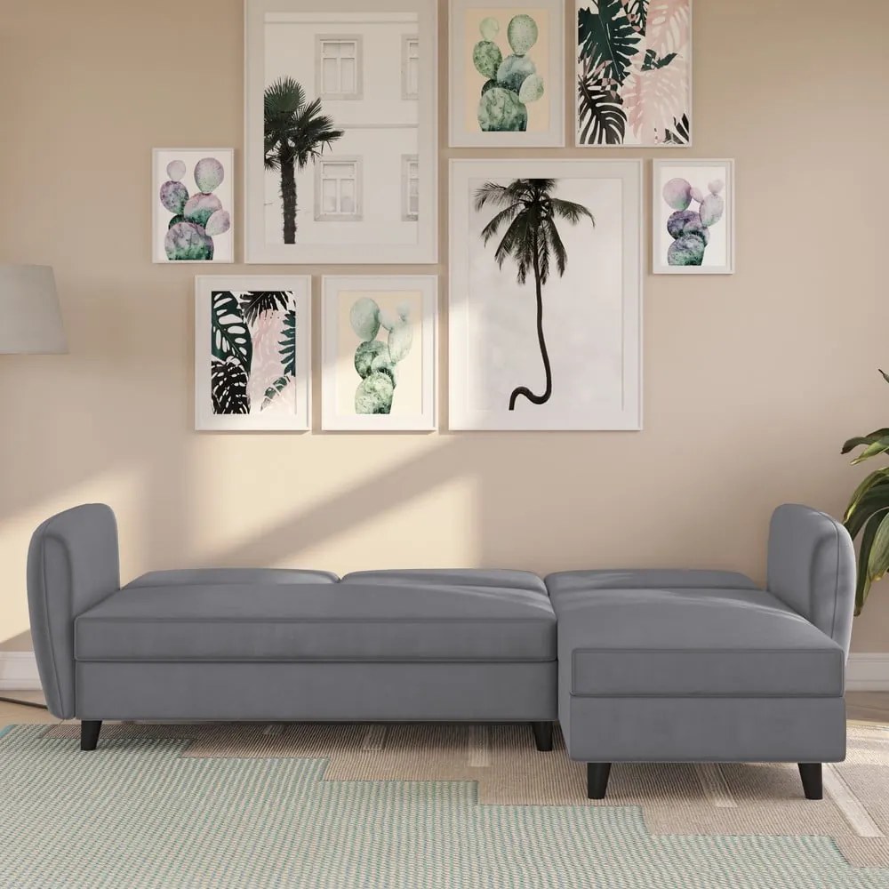 Sivá zamatová rozkladacia rohová pohovka Perry – Støraa