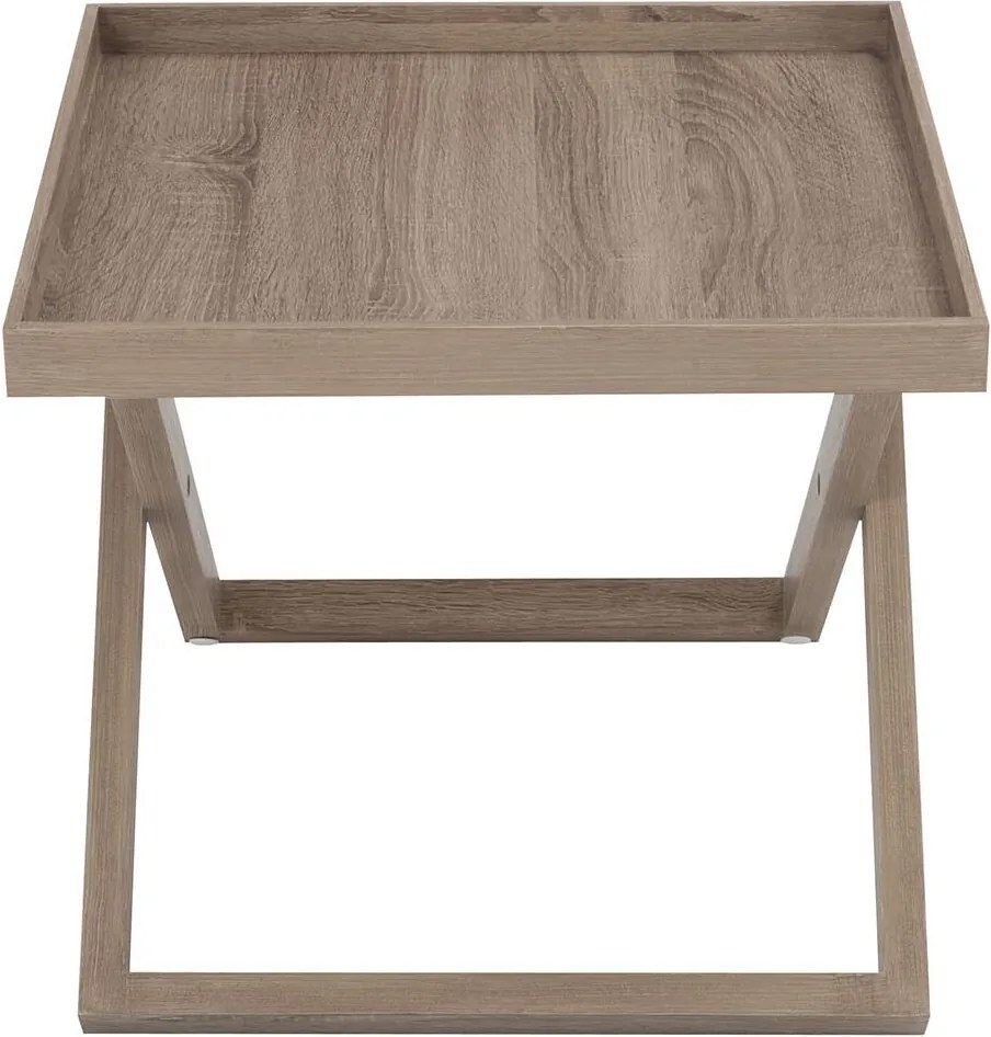 Hnedý drevený odkladací stolík s podnosom Butlertray - 52*52*46cm